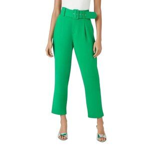 Belted Tapered‎ Leg Ankle Pants High Waist Lined Green Size S